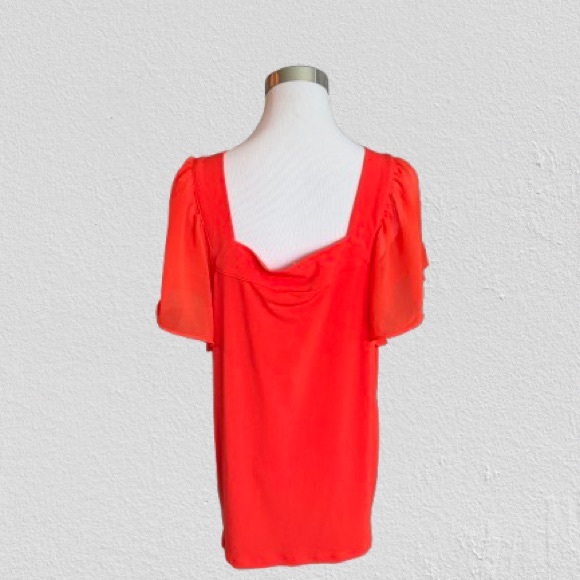 NWT Calvin Klein square neck sheer ruffle sleeve top in Fire Orange Size Large - Picture 2 of 7